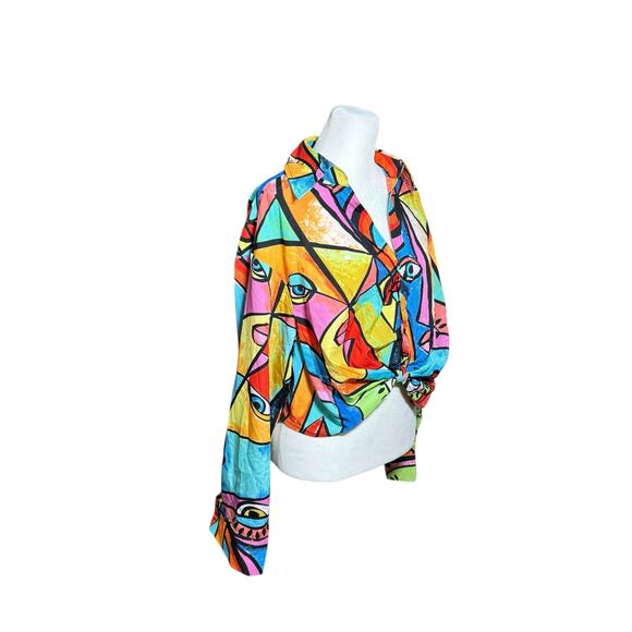 Live 4 Truth Crop Blouse Women L Colorful Funky Abstract Art Long Sleeve Picasso - Picture 7 of 10